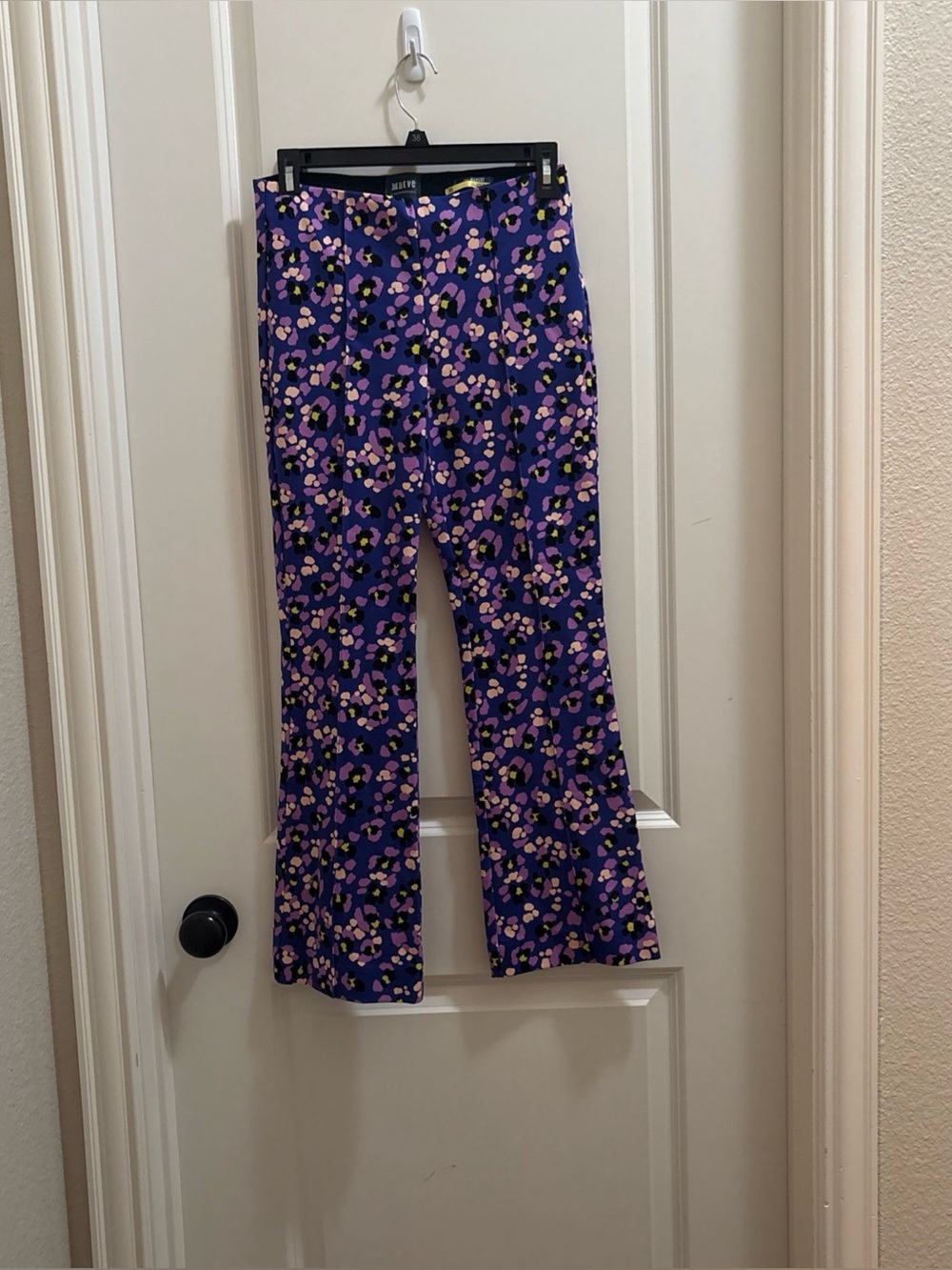 Maeve Anthropologie Margot Pants Blue Purple Leopard Floral Kick Flare XS